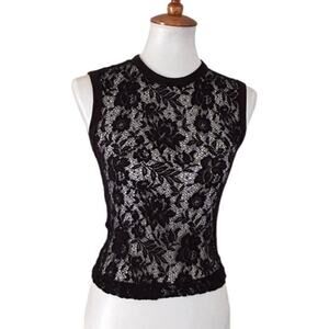 Y2K Sheer Black Lace Top | Vintage Sleeveless Stretch Mesh Tank - Rare find
